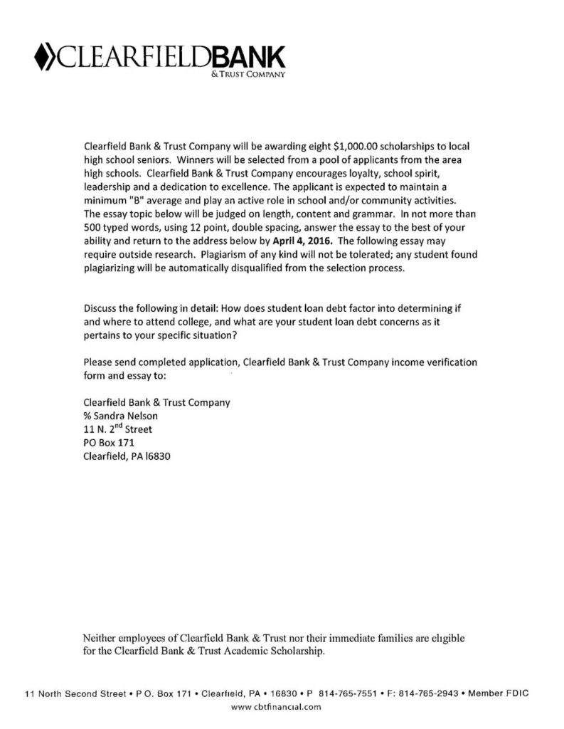 thumbnail of Clearfield Bank & Trust Company Scholarship