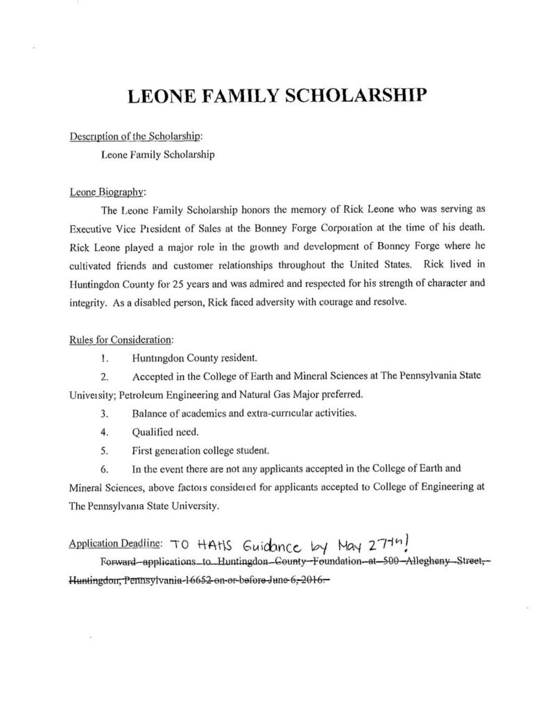 thumbnail of Leone Family Scholarship 2016