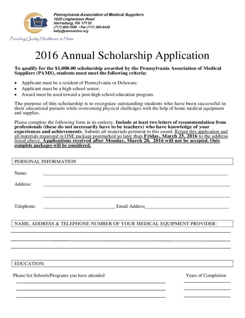 thumbnail of PAMS Scholarship Application 2016