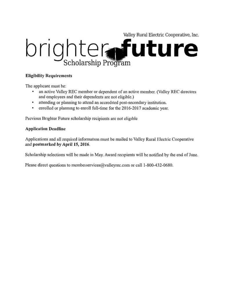 thumbnail of Valley Rural Brighter Future Scholarship
