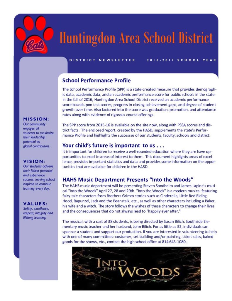 thumbnail of Huntingdon Area School District Newsletter 2016-17