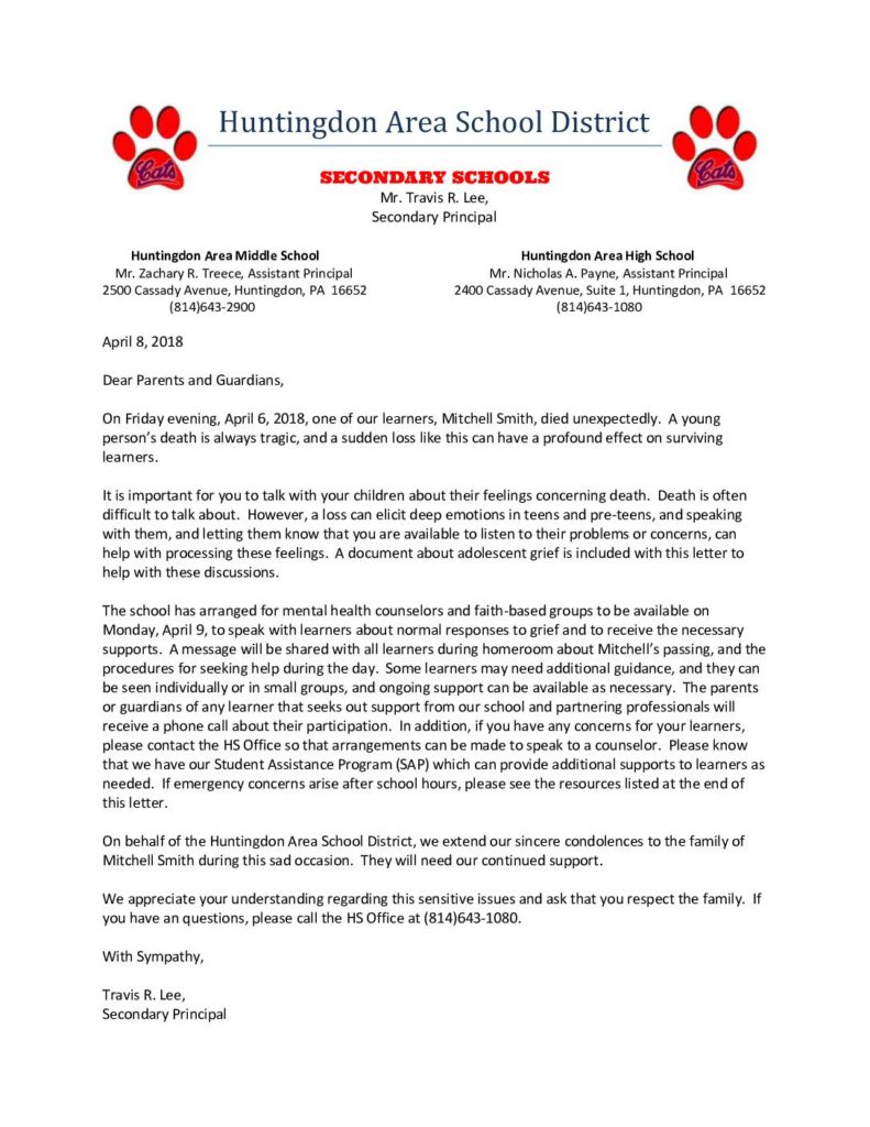 thumbnail of Parent-Guardian Notice – Learner Death 4.8.18