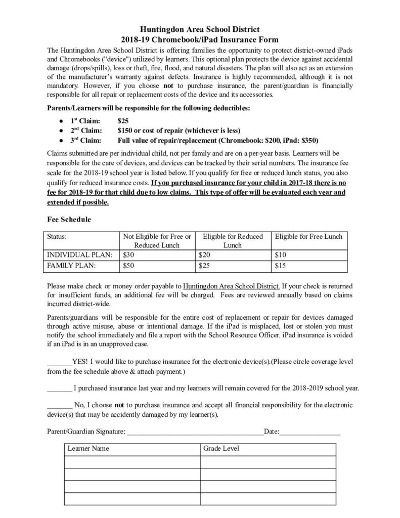 thumbnail of iPad Insurance Form 2018-19