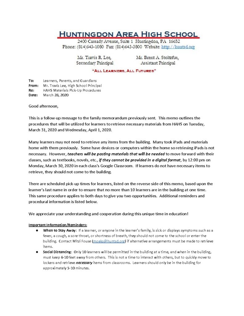 thumbnail of HAHS Materials Pick-Up Procedure – Parent_Learner Update_ 202003260400 (1)