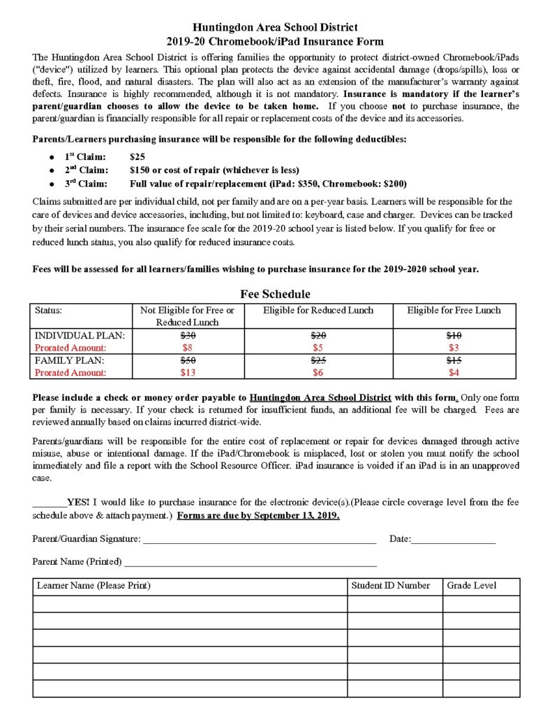 thumbnail of Prorated iPad Insurance Form 2019-20