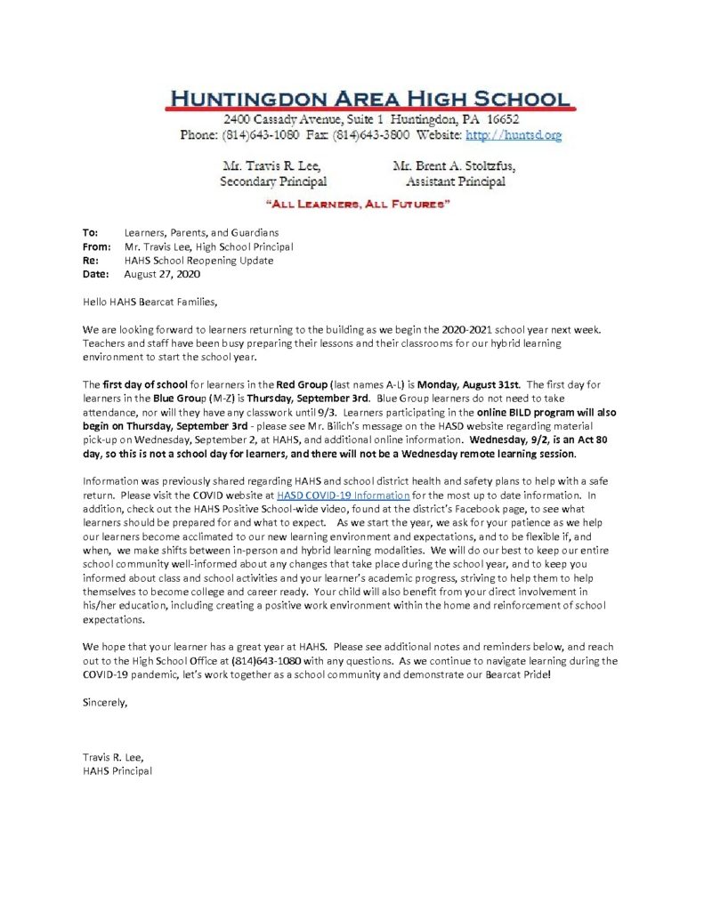 thumbnail of HAHS School Reopening Update_ 8_27_20