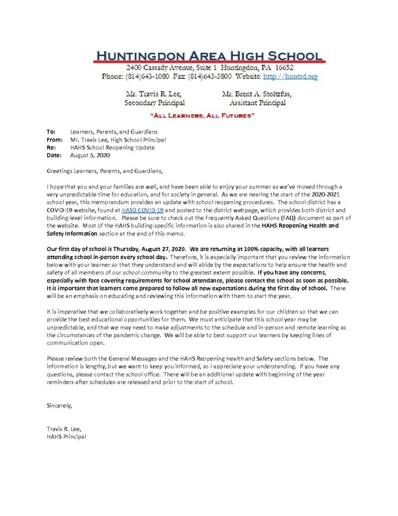 thumbnail of HAHS School Reopening Update_ 8_5_20