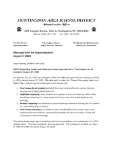 thumbnail of Message from the Superintendent August 3, 2020