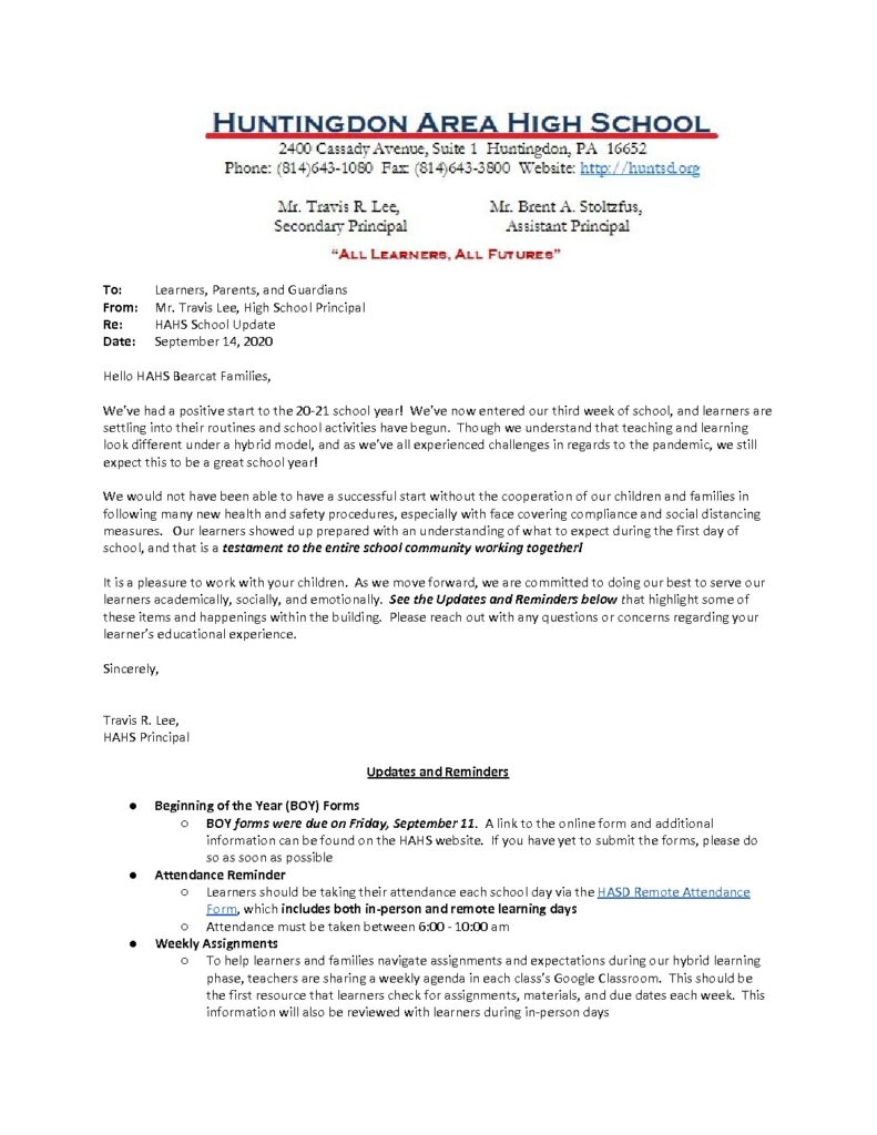 thumbnail of HAHS School Update Memo_ 9_14_20