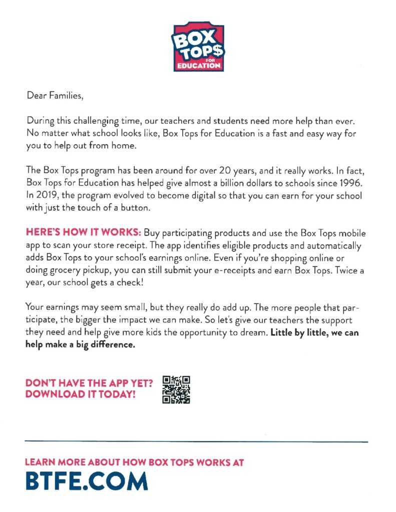 thumbnail of Box Top$ – Parent Letter