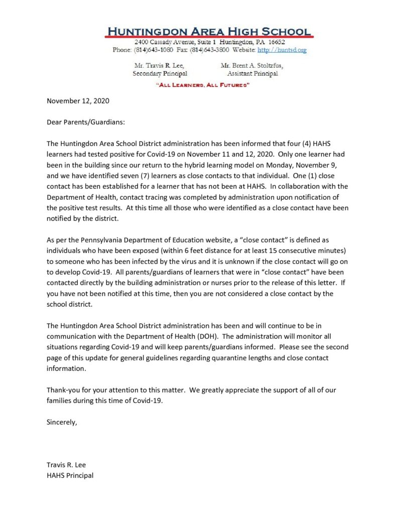 thumbnail of HAHS Positive Test and Close Contact General Notification_ 11_12_20