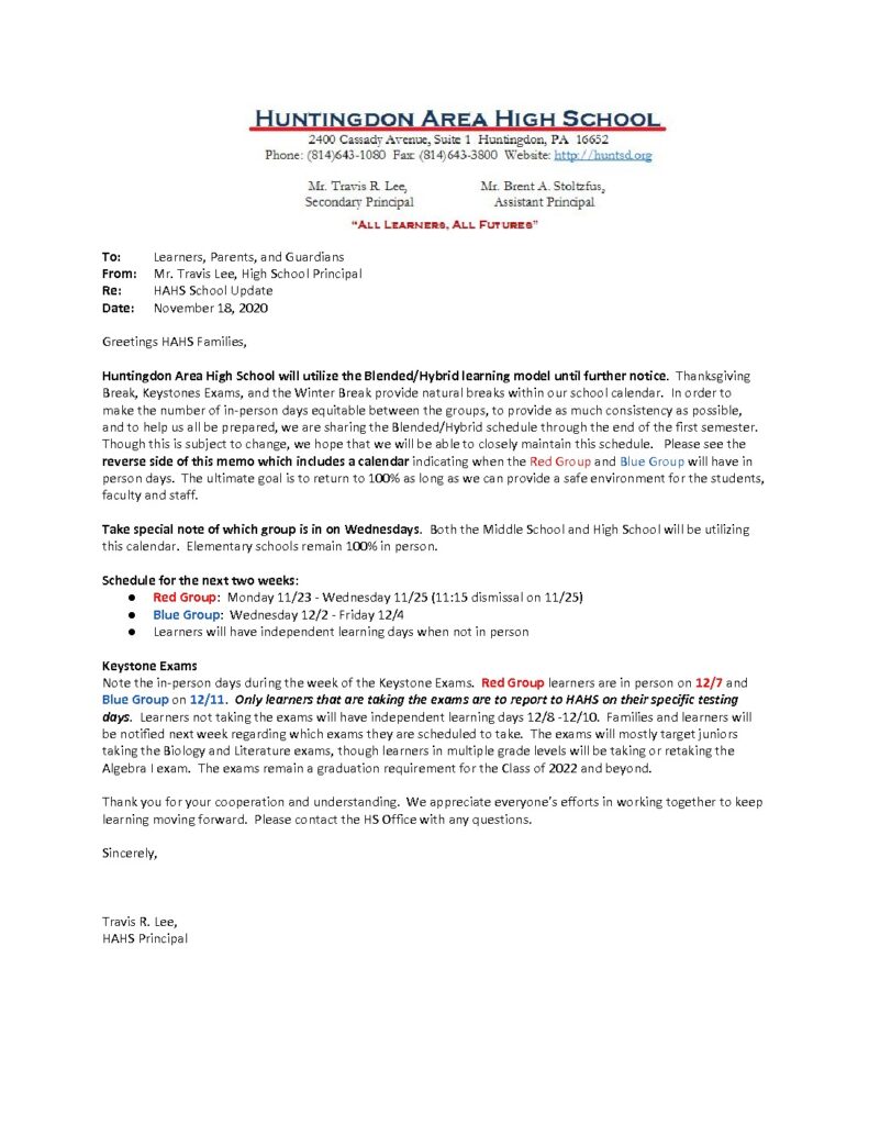 thumbnail of HAHS School Update Memo_ 11_18_20