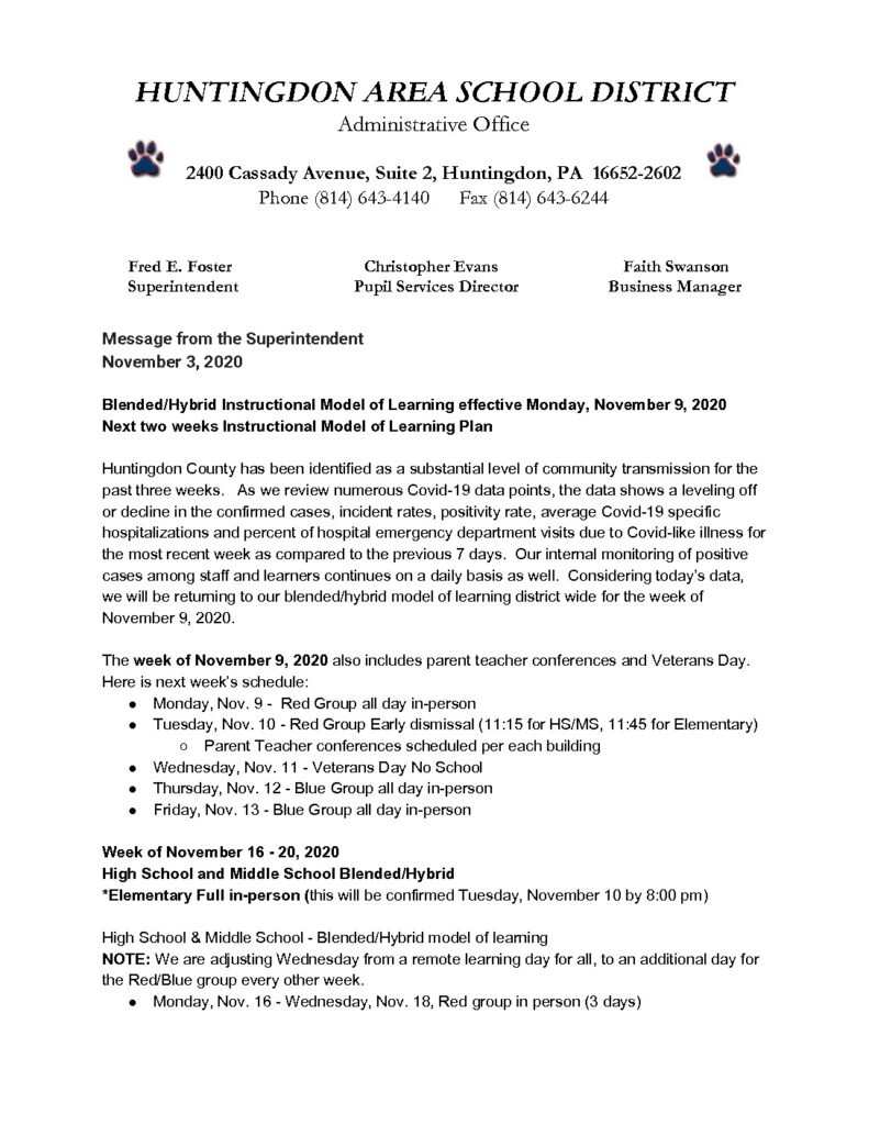 thumbnail of Message from the Superintendent – November 3, 2020 (1)
