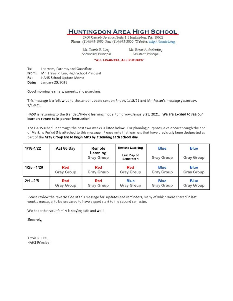 thumbnail of HAHS School Update Memo_ 1_20_21