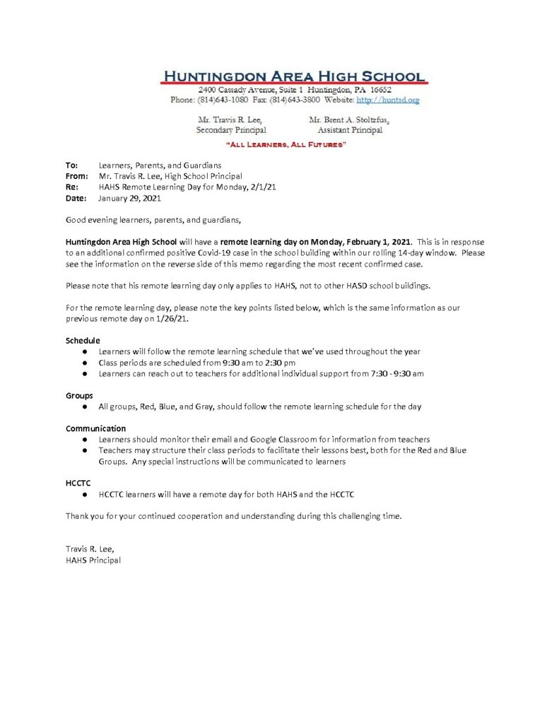 thumbnail of _HAHS School Update Memo_ Remote Learning for 2_1_21