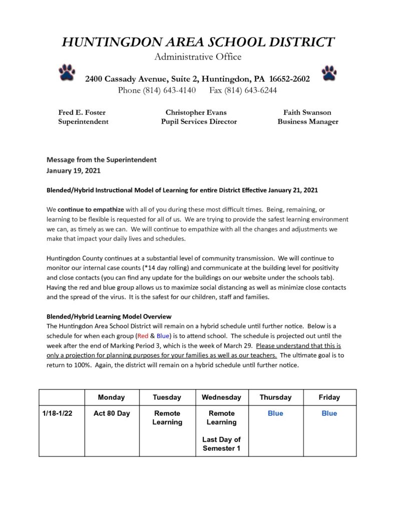 thumbnail of Message from the Superintendent January 19, 2021 – Google Docs
