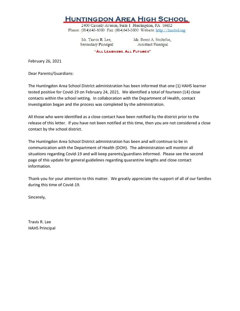 thumbnail of HAHS Positive Test and Close Contact General Notification_ 2_26_21