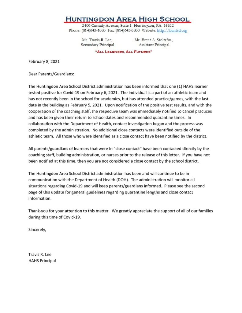 thumbnail of HAHS Positive Test and Close Contact General Notification_ 2_8_21