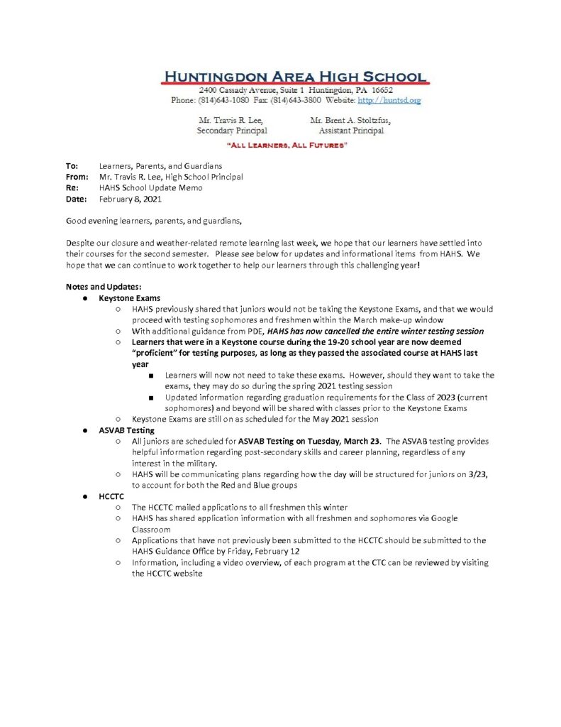 thumbnail of HAHS School Update Memo_ 2_8_21