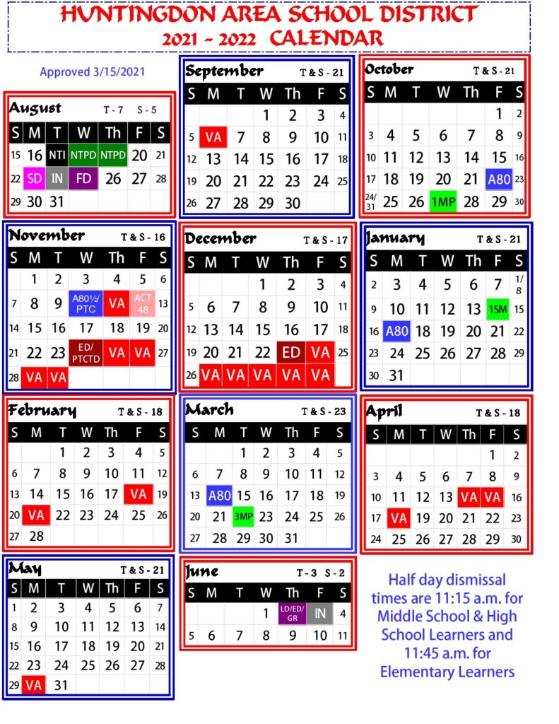 District Calendar Huntingdon Area School District