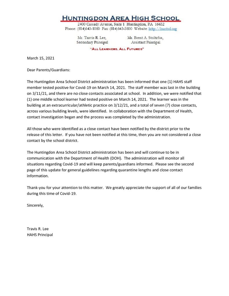 thumbnail of HAHS Positive Test and Close Contact General Notification_ 3_15_21
