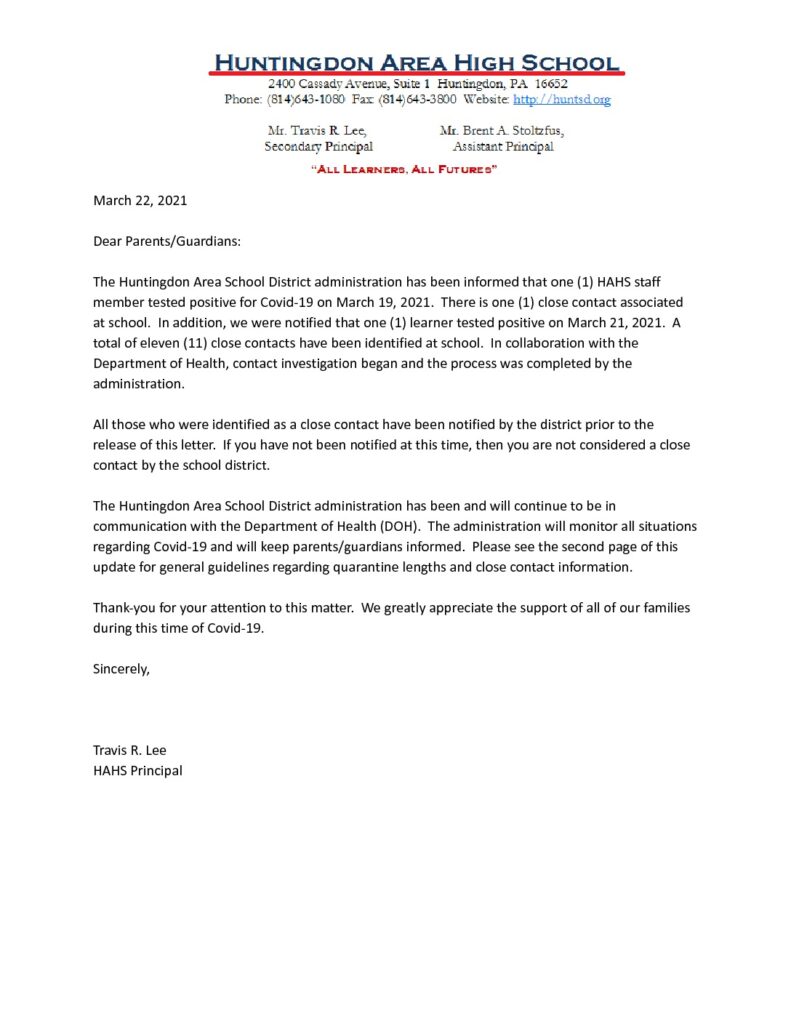 thumbnail of HAHS Positive Test and Close Contact General Notification_ 3_22_21