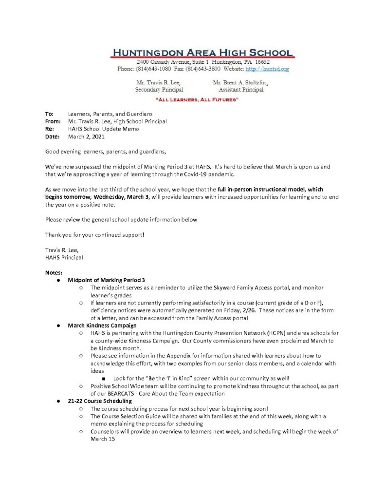 thumbnail of HAHS School Update Memo_ 3_2_21