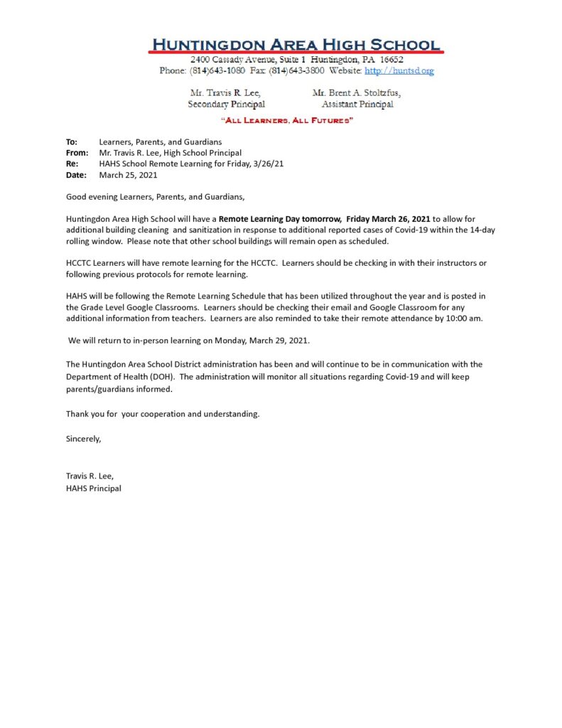 thumbnail of HAHS School Update_ Remote Learning for Friday, 3_26_21