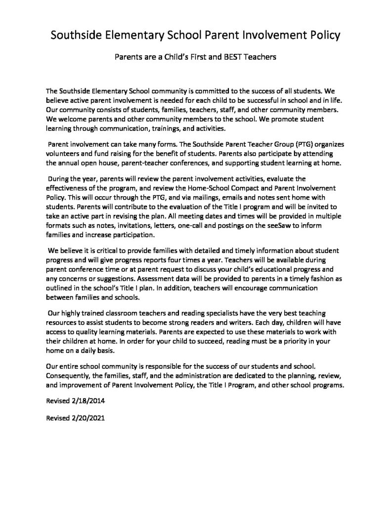 thumbnail of Southside Elementary School Parent Involvement