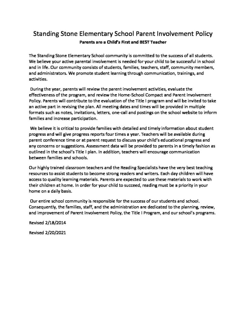 thumbnail of Standing Stone Elementary School Parent Involvement