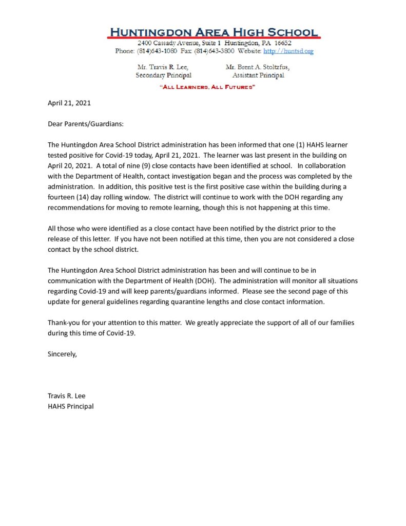 thumbnail of HAHS Positive Test and Close Contact General Notification_ 4_21_21