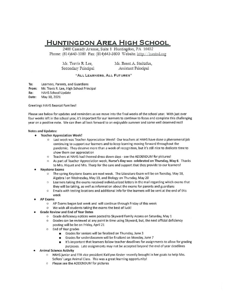 thumbnail of HAHS School Update. 5.10.21