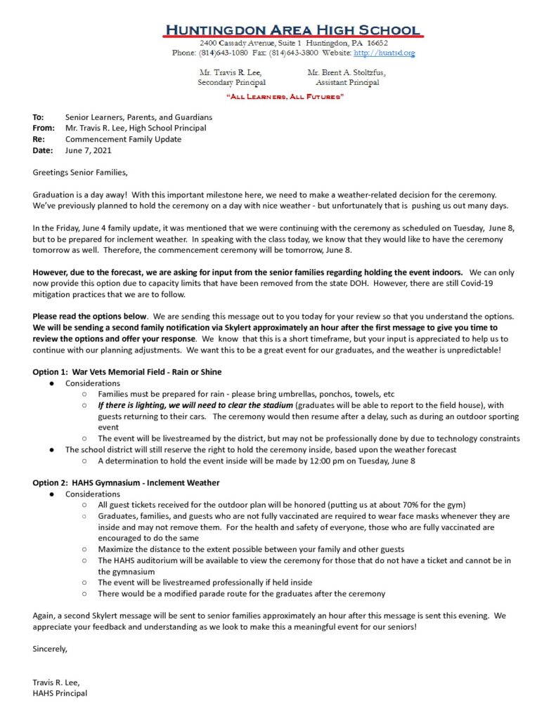 thumbnail of Commencement Family Update_ June 7, 2021
