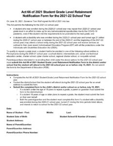 thumbnail of Act 66 Student Grade Level Retainment Notification Form
