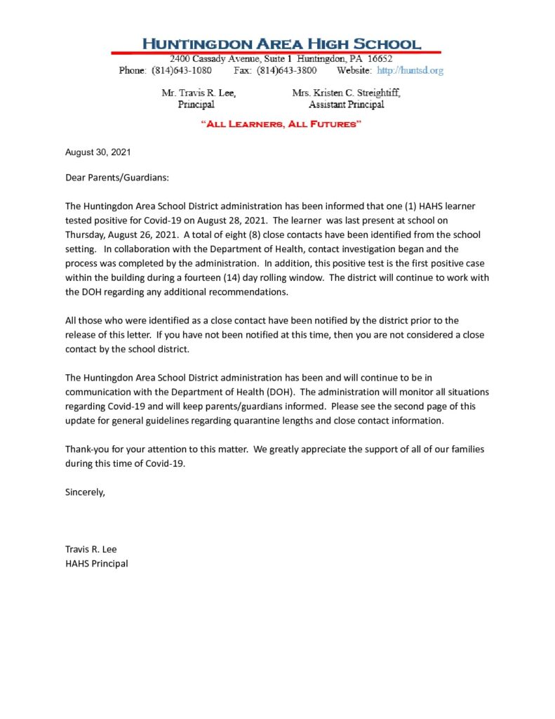 thumbnail of HAHS Positive Test and Close Contact General Notification – 8_30_21
