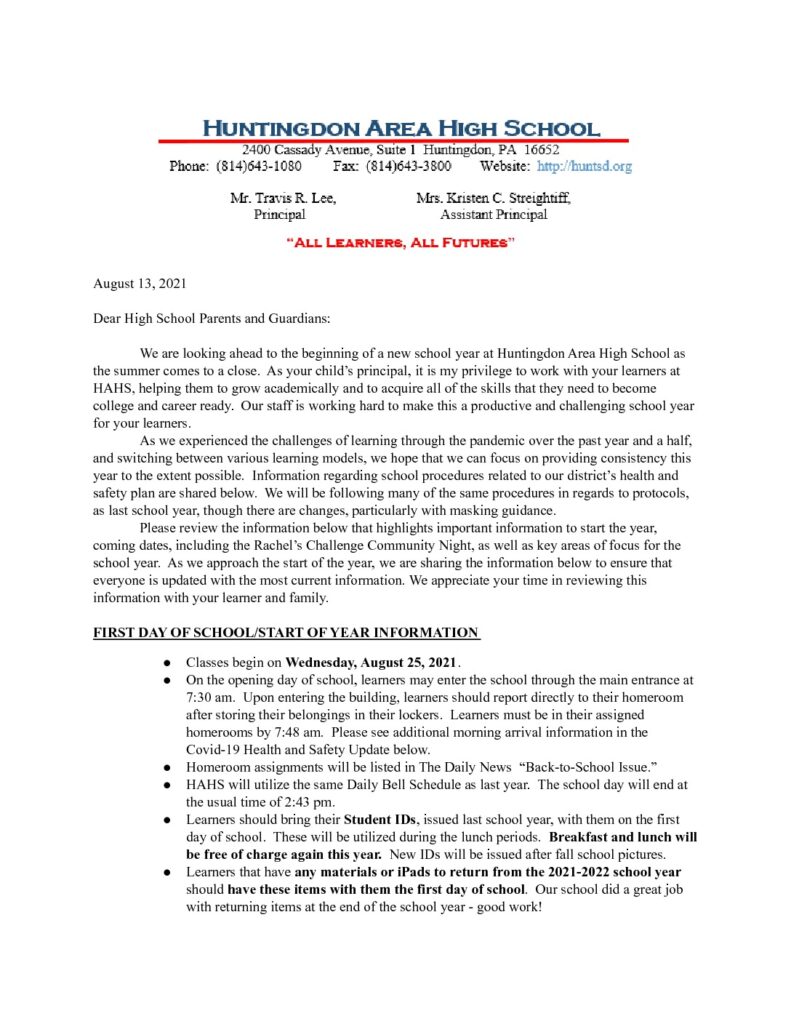 thumbnail of HAHS Summer Parent Letter 21-22 (1)