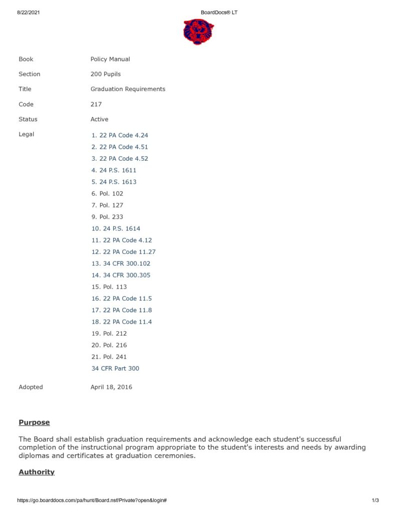 thumbnail of HASD Policy 217 – Graduation Requirements