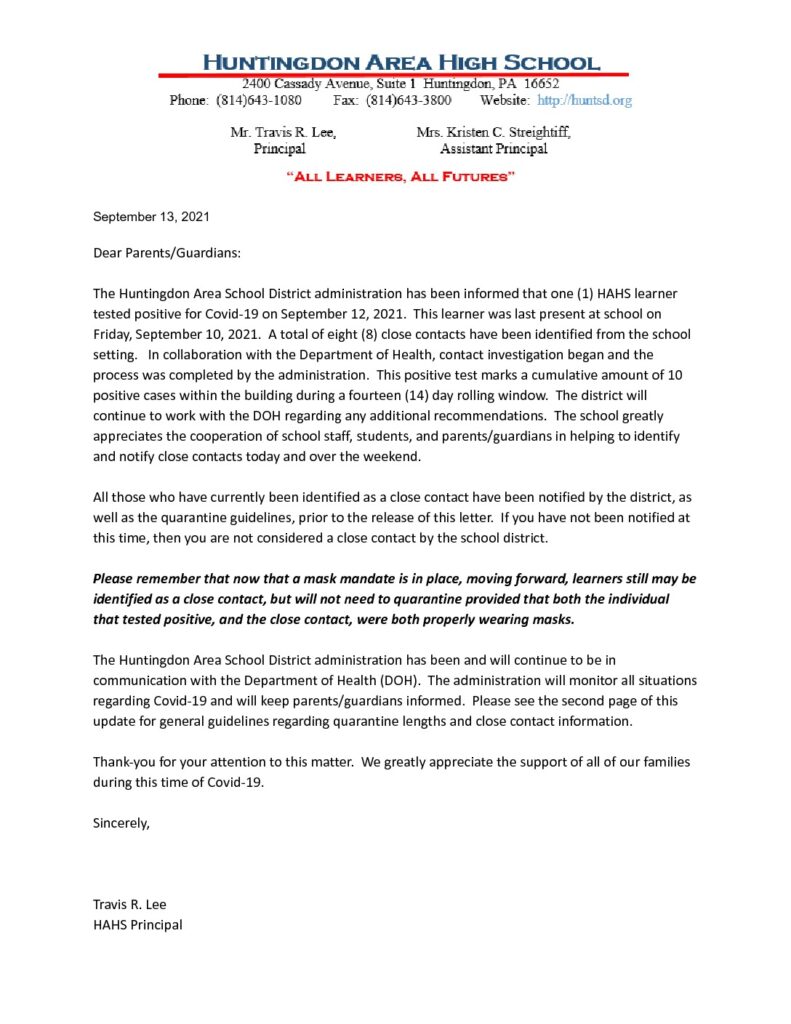 thumbnail of HAHS Positive Test and Close Contact General Notification – 9_13_21