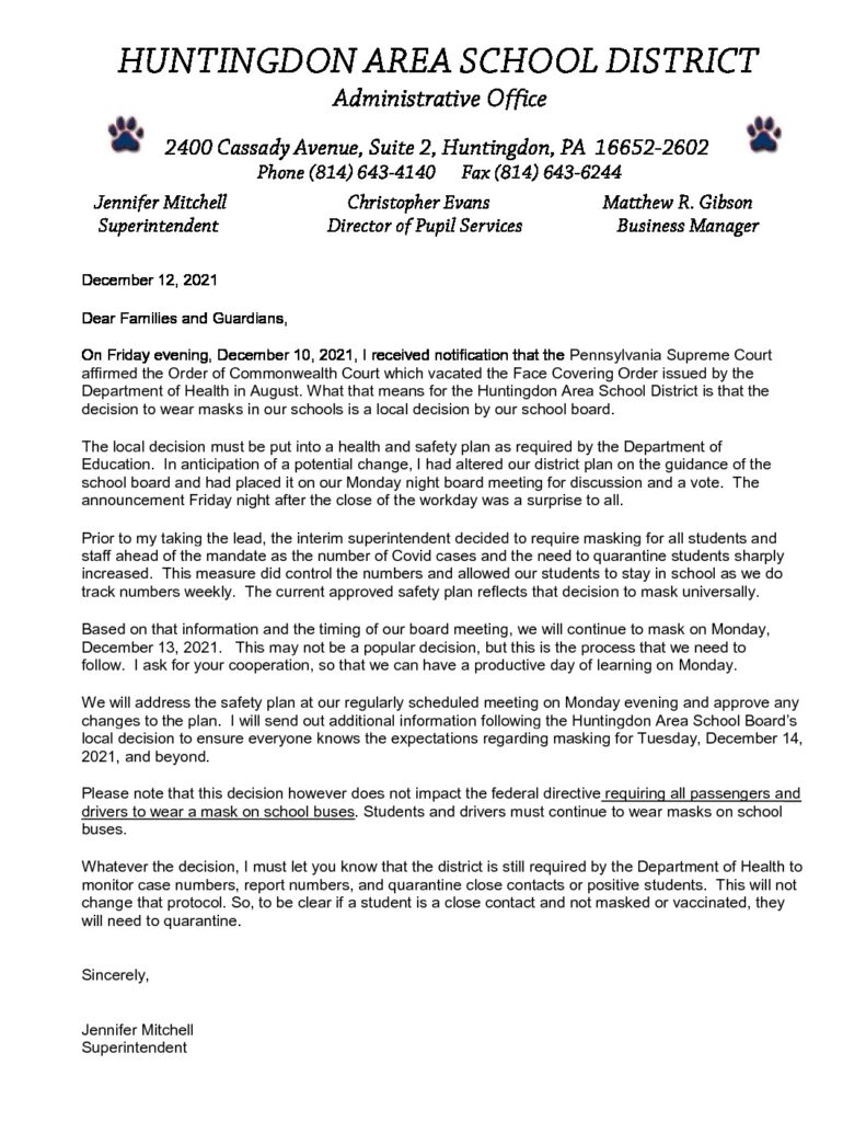 thumbnail of Parent Notification on Mask Mandate