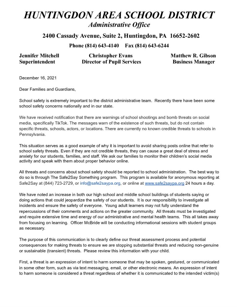 thumbnail of School Safety Update – 12162021