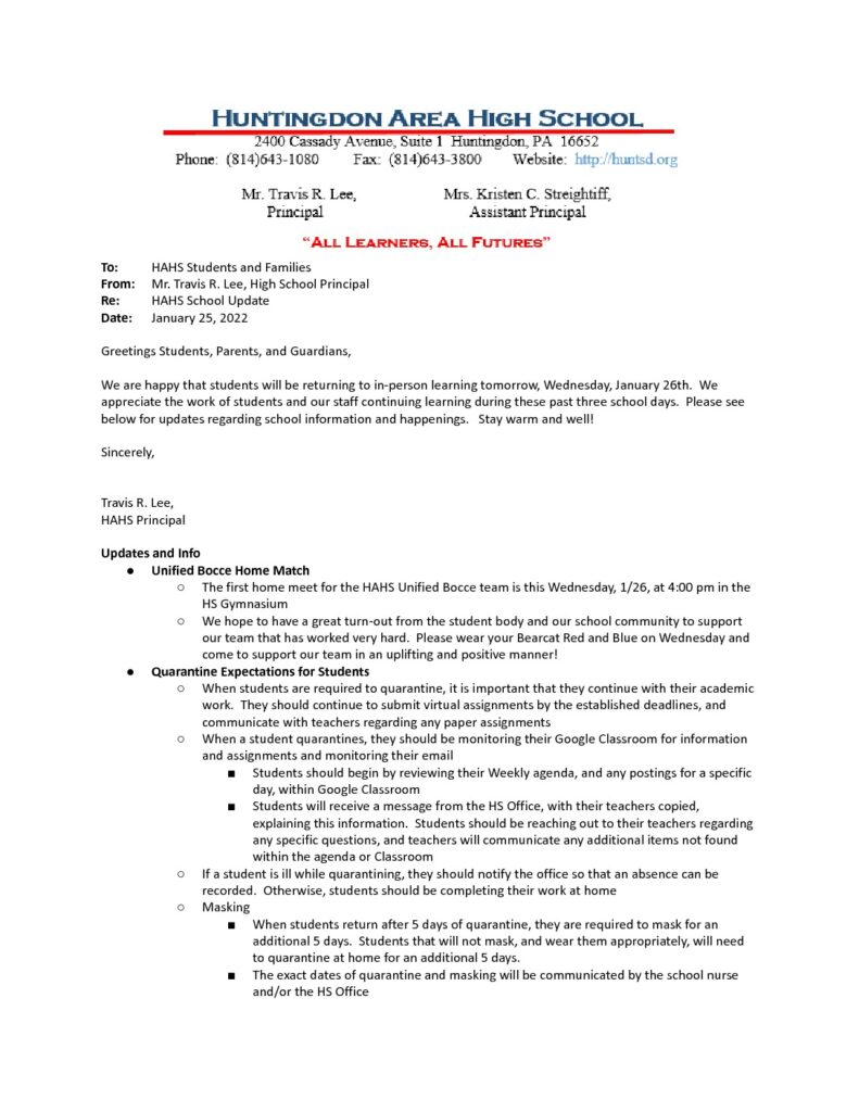 thumbnail of HAHS School Update Memo_ 1_25_22