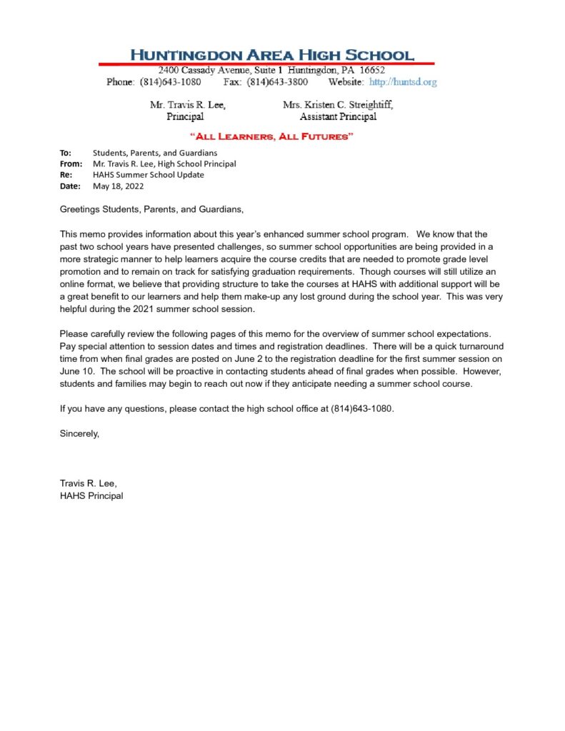 thumbnail of HAHS Summer School Information 2022