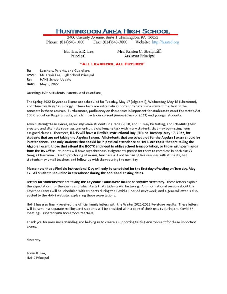 thumbnail of Keystone Exam FID Update for 5_17_22