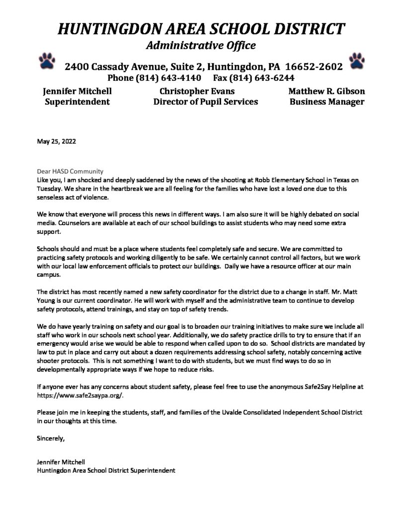 thumbnail of School Safety Letter