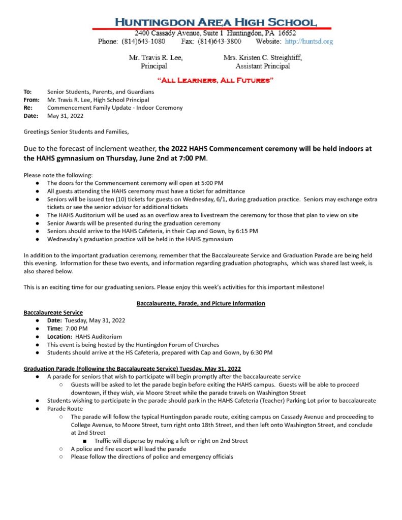 thumbnail of Senior Activities and Commencement Update – Indoor Ceremony_ 5_31_22