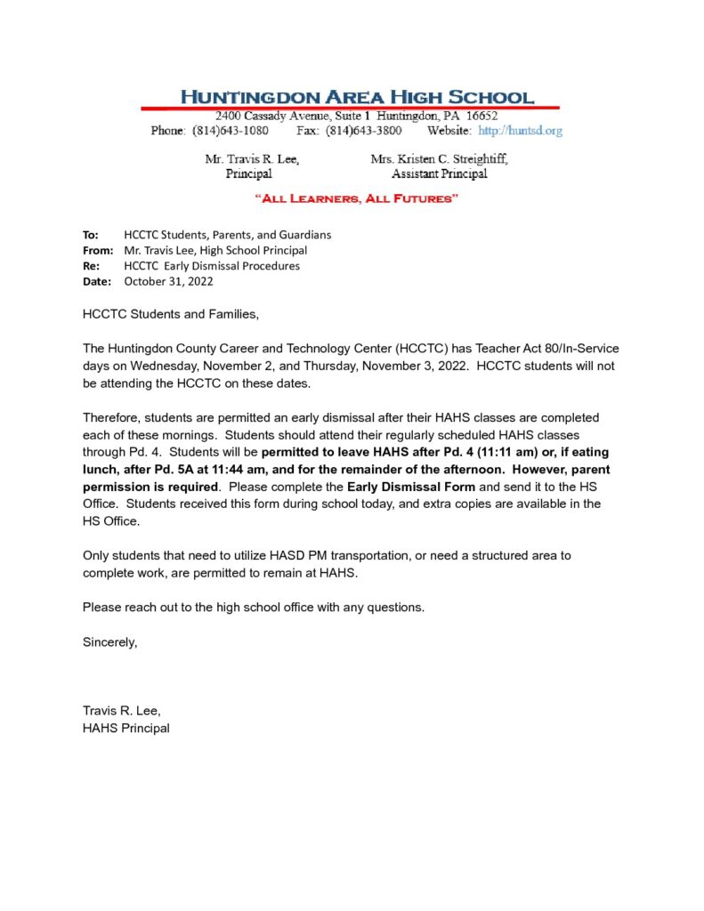 thumbnail of HCCTC Early Dismissal Procedures_ November 2nd and 3rd, 2022