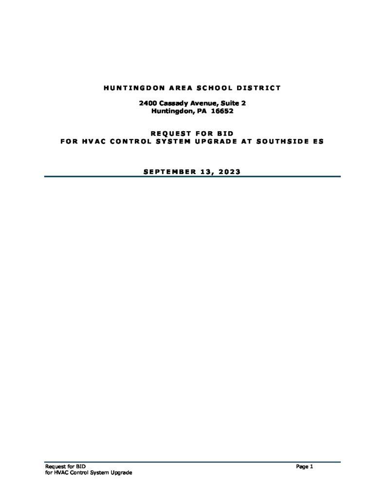 thumbnail of HVAC Controls Upgrade Bid Packet