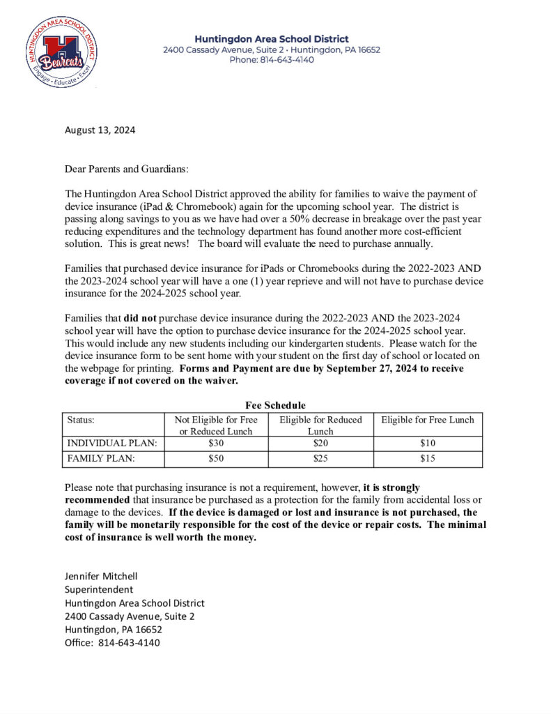 thumbnail of Device Insurance for the 2024-25 School Year Information
