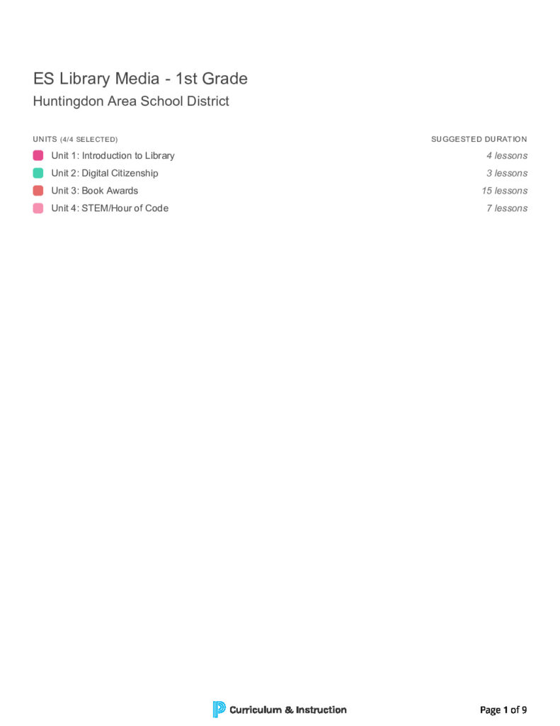 thumbnail of ES Library Media – 1st Grade