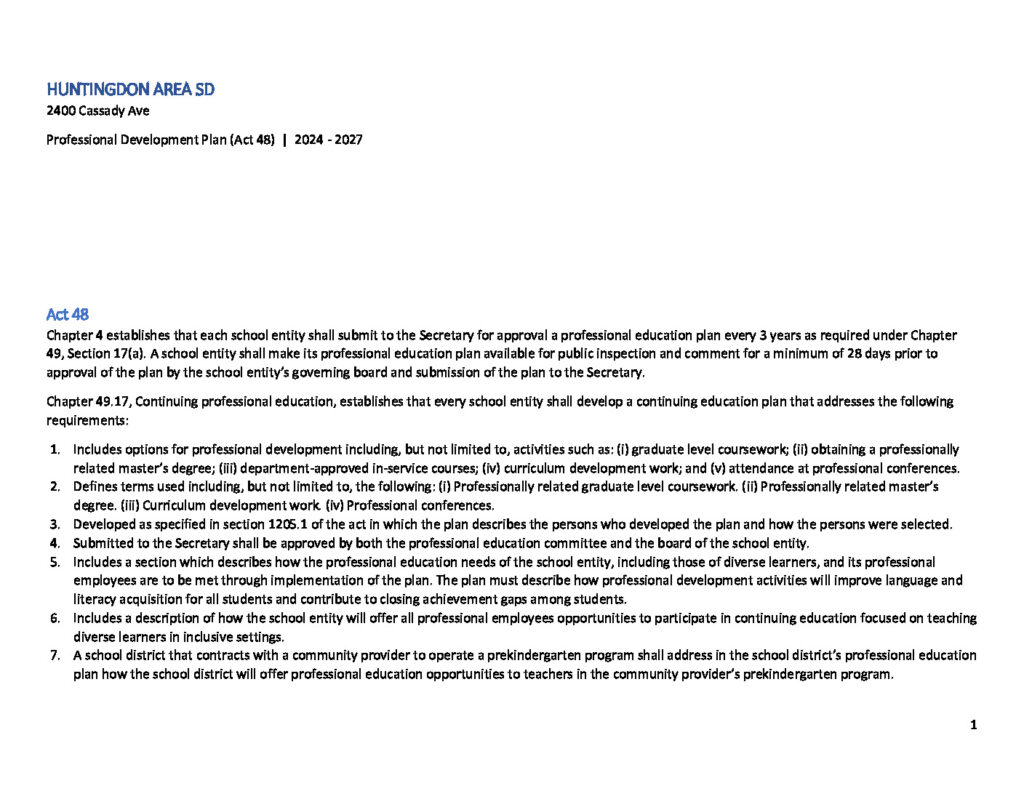 thumbnail of Professional Development Plan (Act 48) _ 2024 – 2027
